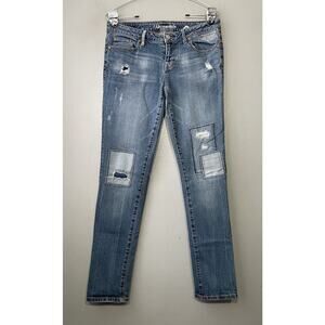 Aeropostale Bayla Skinny Jeans Size 6 Blue Distressed Patchwork Denim Low Rise